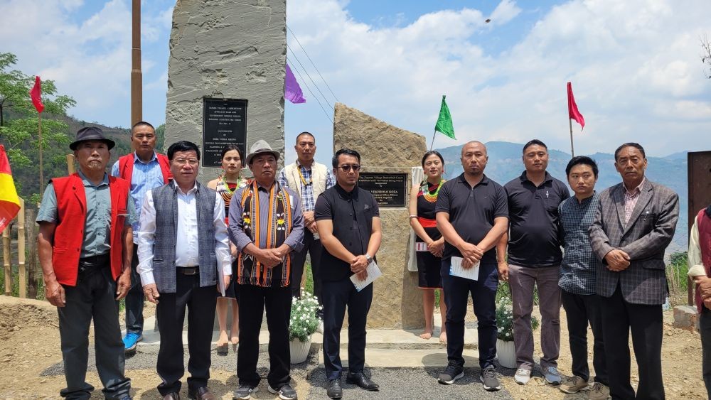 Vekhrolo Koza and others during the inauguration of Basketball court at Zapami on April 28. (Morung Photo)