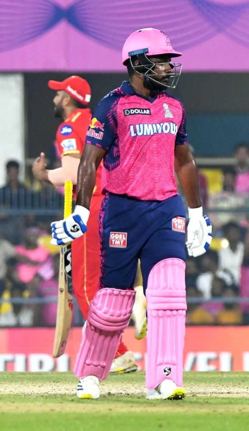 Guwahati: RR captain Sanju Samson walks back after his dismissal during the IPL 2023 match between Punjab Kings and Rajasthan Royals at ACA Stadium, Barsapara, in Guwahati, on Wednesday, April 05, 2023. (Photo: Anuwar Hazarika/IANS)
