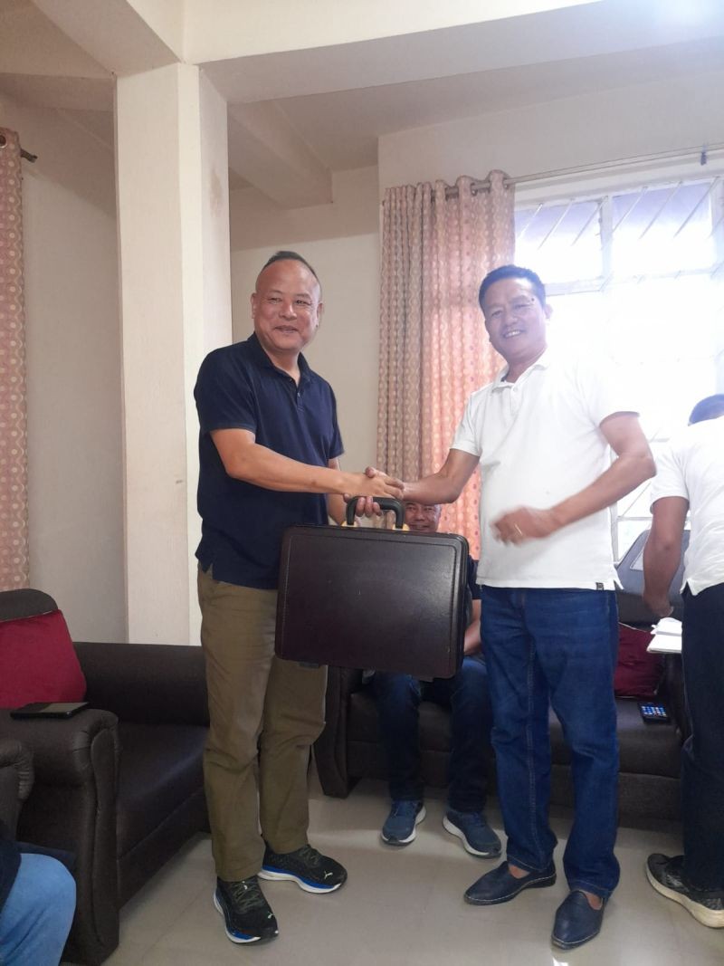 New chairman and outgoing chairman of Fountain Club Kohima during handing and taking over ceremony on May 20.