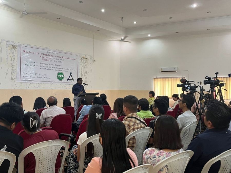 Deputy Director for Department of School Education, Nagaland, Nellayappan B addressing the gathering during the workshop on ‘Rights of Children with disabilities related to education,’ held at the Tourist Lodge, Dimapur on May 26. (Morung Photo).