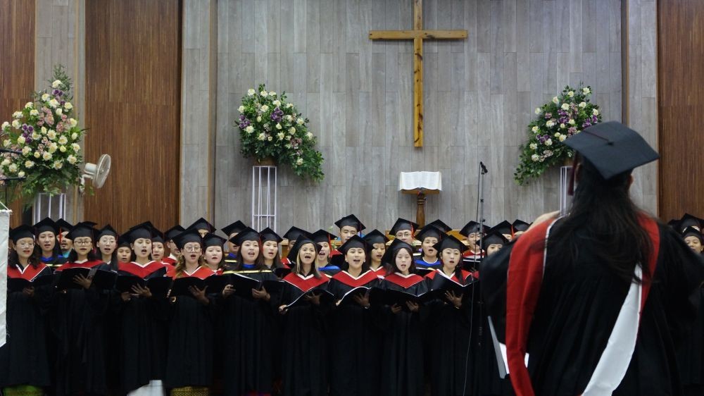 The graduating Class of 2023 presenting a song during the 28th Commencement Exercises of the Oriental Theological Seminary. The celebration was held at Chümoukedima Ao Baptist Church on May 28. (Morung Photo)