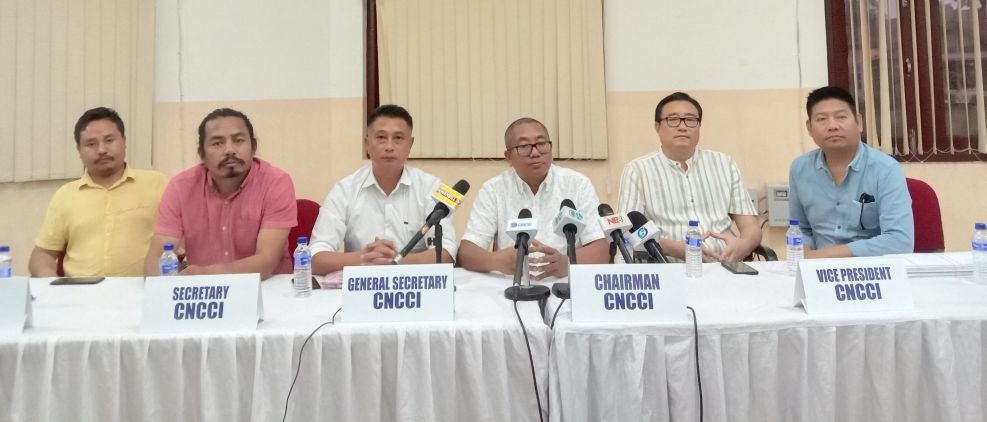 Chairperson of CNCCI, Dr Kheghuka Muru and other members, at the press conference at the Tourist Lodge, Dimapur on May 12. (Morung Photo)