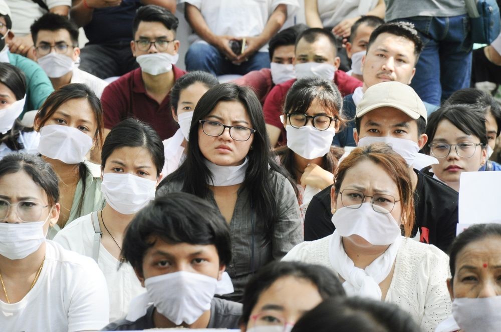 New Delhi: People from Manipur stage a protest, demanding implementation of NRC in Manipur,at Jantar Mantar, in New Delhi,on Friday, May 5, 2023. (Photo: Qamar Sibtain/IANS)