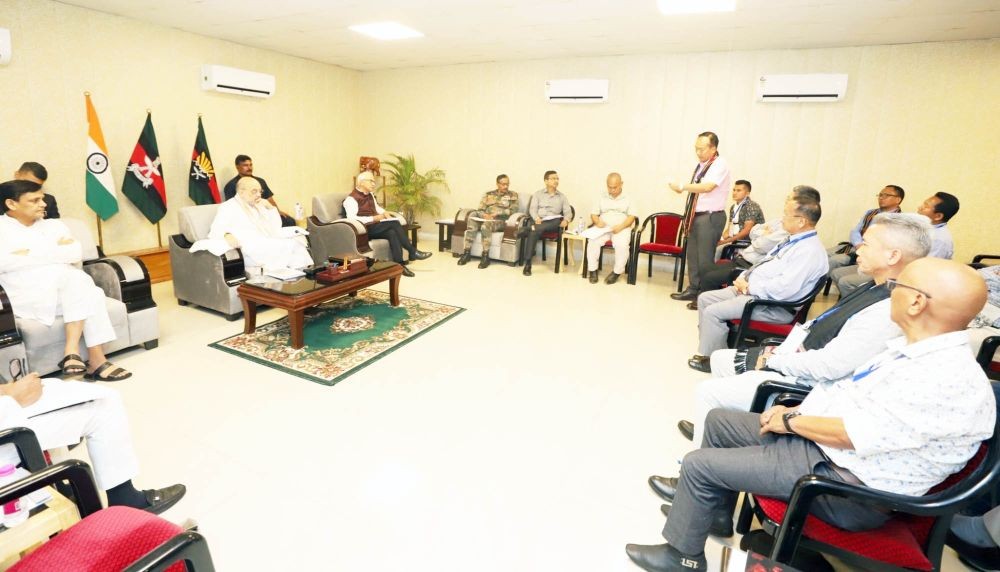 Churachandpur: Union Home Minister Amit Shah during a meeting with a delegation of Civil Society Organisations in Churachandpur, Manipur, on Tuesday, May 30, 2023. (Photo: IANS/Twitter)