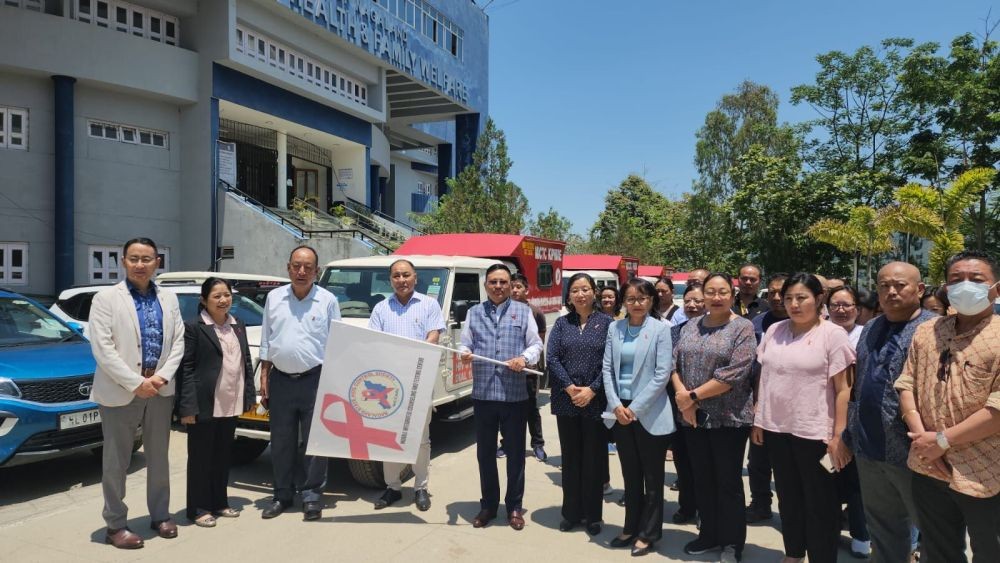 Y Kikheto Sema and others during flagging off of 6 Mobile ICTC vehicles in Kohima on May 6. (Morung Photo)