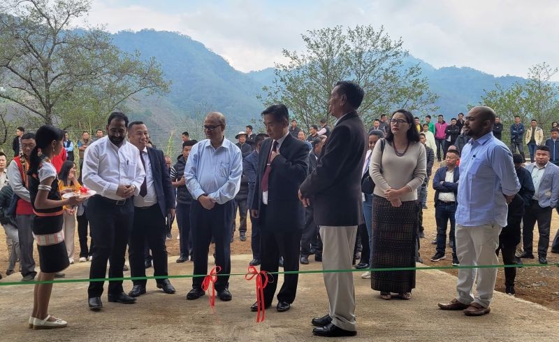 BB Swain and Kudecho Khamo with others during the inauguration of Thipuzumi Kiwi & Allied Food Processing Cluster at Thipuzu on May 5. (Morung Photo)