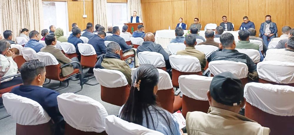 Kudecho Khamo addressing the consultative meeting of NDPP 18th Chozuba A/C at Hotel Japfü Kohima on May 15.