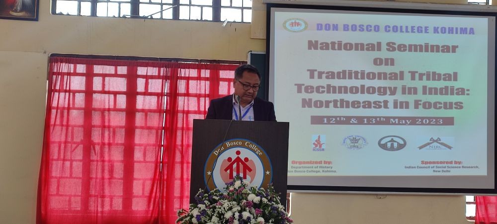 Prof.Rajib Handique, Department of History, Gauhati University delivering the keynote address at the 2-day national seminar at Don Bosco College, Kohima on May 12. (Morung Photo)