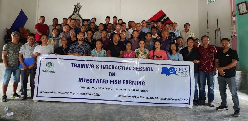 Resource person, Neken Kichu, Asstistant Fishery Inspector with participants at the integrated fish farming training held in Tuli on May 26.