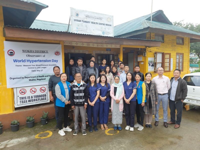Dr Aseno Rhetso DPO (NCD), Dr Chumdemo Kikon MO along with medical staffs and beneficiaries during World Hypertension Day at UPHC Wokha on May 17.