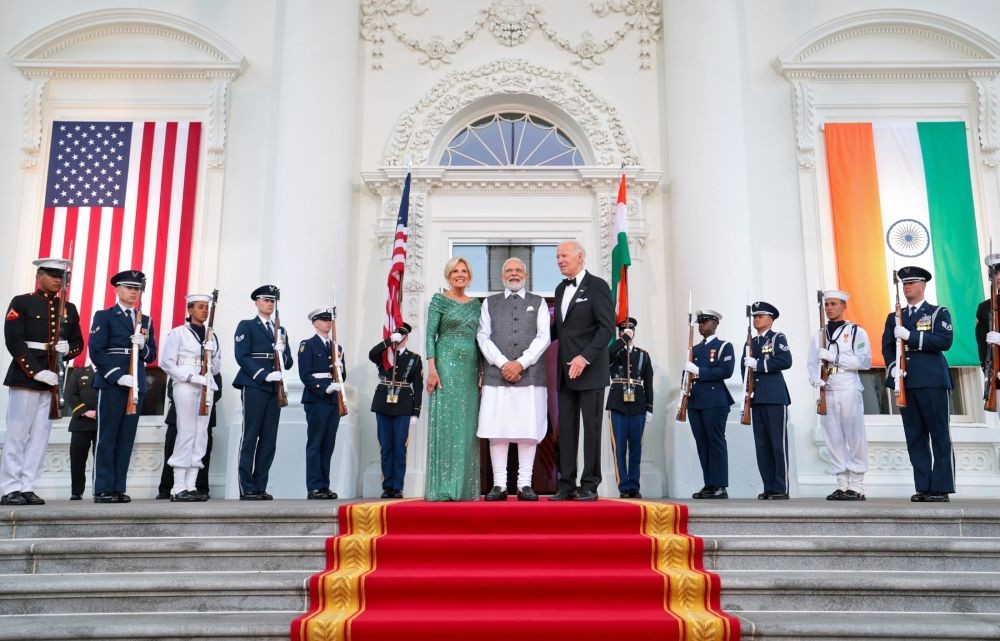 Washington: Prime Minister Narendra Modi with USA President Joe Biden and First Lady Jill Biden at the White House , in Washington, Thursday, June 22, 2023. (Photo:IANS/PIB)
