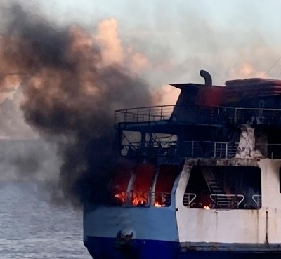 Ship carying 120 people catches fire off Philippines