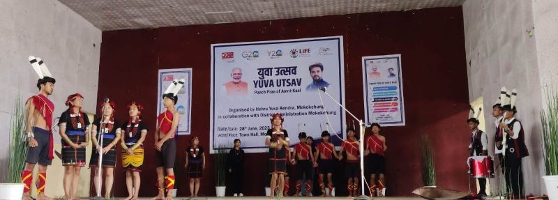 Sumi Cultural Club participating at the Youth Festival 2023 at Town Hall Mokokchung on June 28. They were adjudged the winner of cultural presentation during the Youth Festival.
