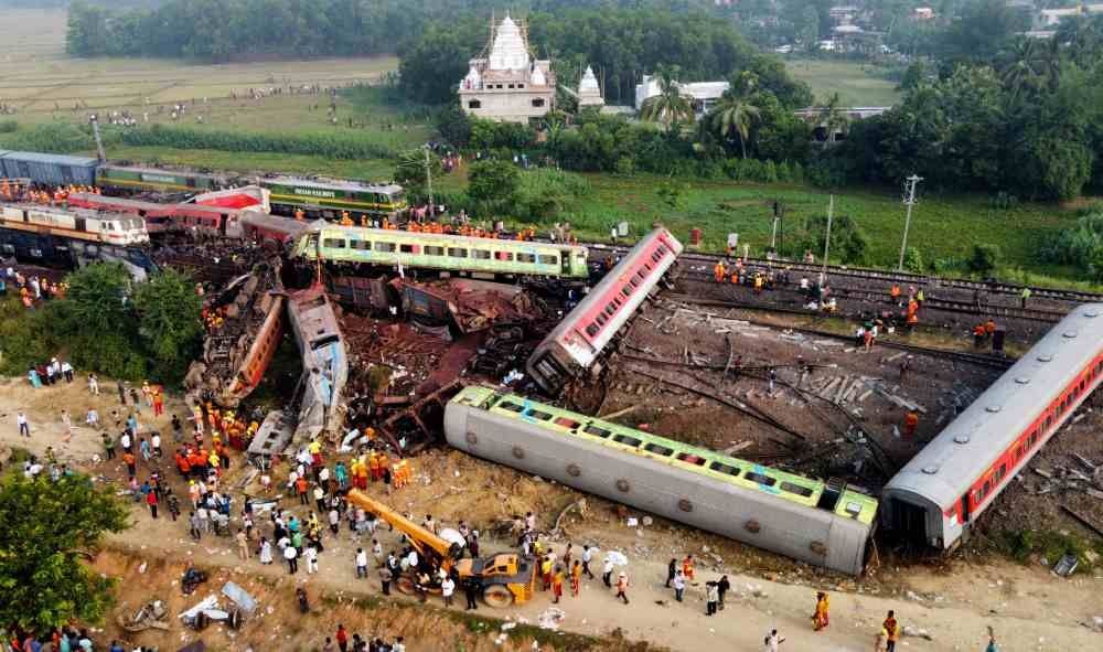 Balasore: Rescue operation underway at the site where Coromandel Express, Bengaluru-Howrah Express and a goods train derailed, in Balasore district, Saturday, June 03, 2023.  (Photo: Biswanath swain/IANS)