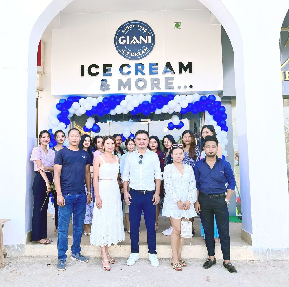 Aloto Sumi with Face of Nagaland-Season-5 contestants along with Nova Stellam Officials during the launching of Ice-Cream Parlour at CT Square, Chümoukedima on June 30.
