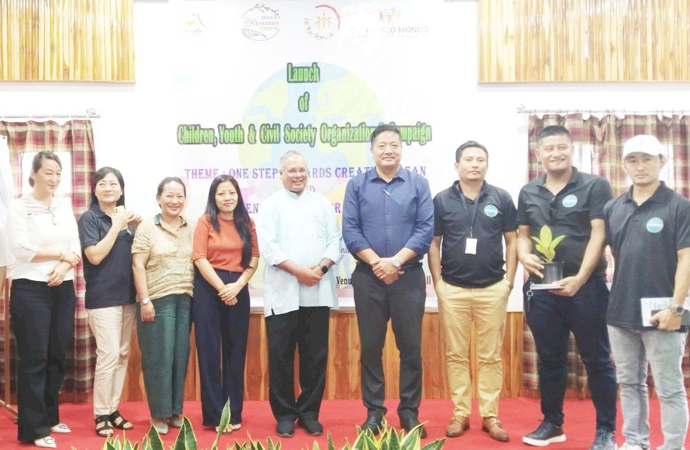 DMC Administrator Manpai Phom (fourth from right) and others during the launching of Children, Youth & Civil Society Organizations Campaign 2023 held in AIDA centre on June 17.