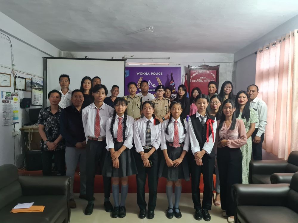 Successful HSLC students of Regimental School, DEF Wokha with teachers and others at the felicitation programme held at office chamber of the Superintendent of Police, Wokha. 