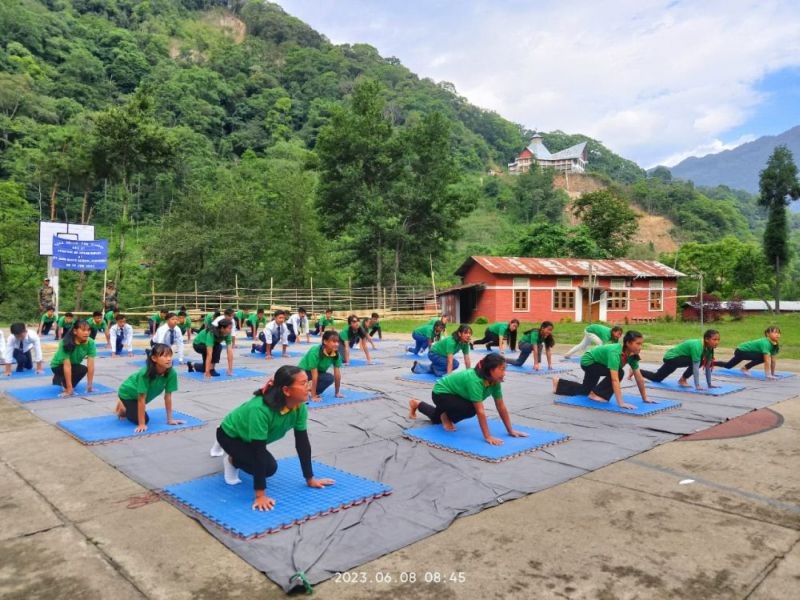 Students participating in the Yoga Shivir organised by Ghaspani BN Assam Rifles at St John Bosco School, Khonoma on June 8.