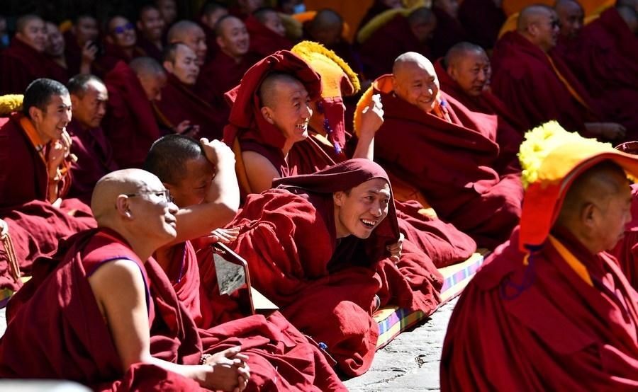 Monks attend the award ceremony of the degree of Geshe Lharampa held in the Jokhang Temple in Lhasa, capital of southwest China\'s Tibet Autonomous Region, April 2, 2022. (Xinhua/Jigme Dorje/IANS)