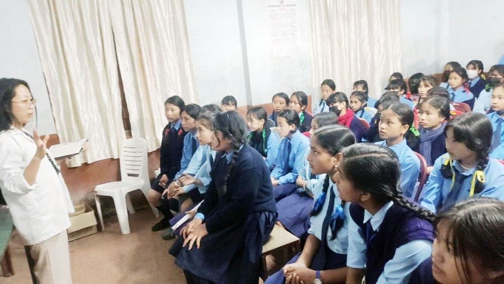 Dr Noksangrenla Jamir delivering a talk to the school girls children of GMS Bayavü Kohima on Friday.