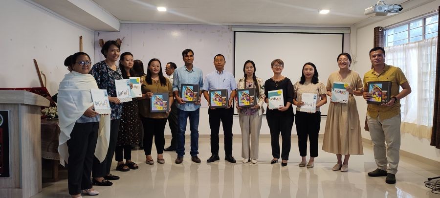 Dr Kekhrielhoulie Yhome (M), Bijoy Sankar Das (5th from L) seen with some of the members from ECCE Cell during the launch of the curriculum. (Morung Photo)