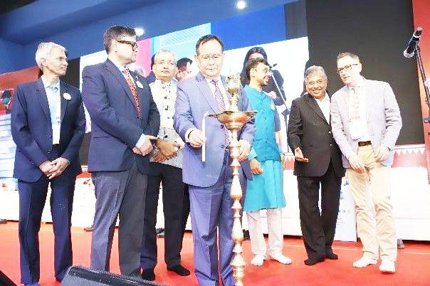 Union Minister of State (MoS) for Education, Rajkumar Ranjan Singh and other dignitaries during the lighting of the inaugural lamp at the fourth and final G20 Education Working Group (EdWG) meeting at Savitribai Phule, Pune University. (Twitter Photo)
