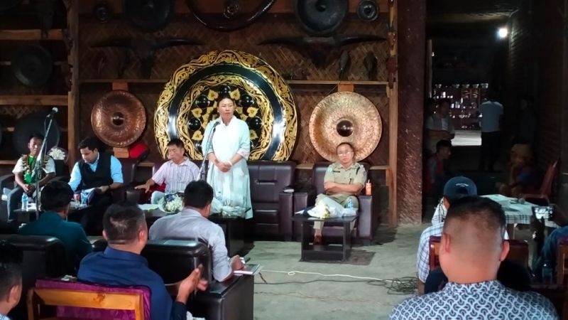 Member of Parliament, Phangnon Konyak addressing the Mon District Planning & Development Board meeting was held at Angh’s residence, Longwa Village on June 13. (Photo Courtesy: DIPR)