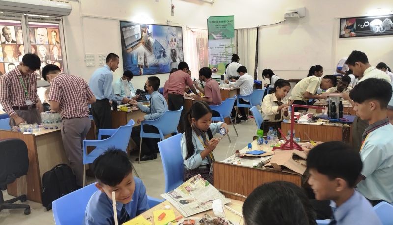 Students at the Summer Hobby Camp organised by Innovation Hub & Space Education Centre, Department of Science & Technology on July 6.