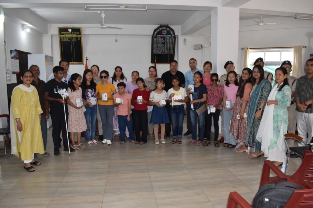 Donors along with children with special needs during the handing over of digital book players in the office of the Commissioner of Police, Dimapur on July 25. (Photo Courtesy: DPRO DIMAPUR)