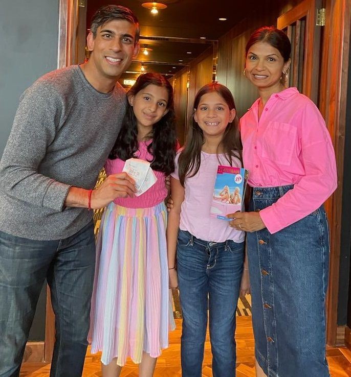 Rishi Sunak's family 'votes' for 'Barbie'; UK PM shares pic from theatre. (photo:twitter)