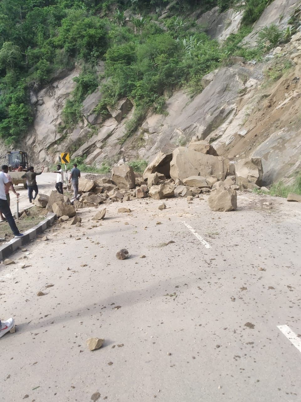 "Debris from another rockslide that occurred in the late afternoon of July 8 near the old Police Check Gate along National Highway-29, Chümoukedima to Pakala Pahar stretch. No injuries were reported.