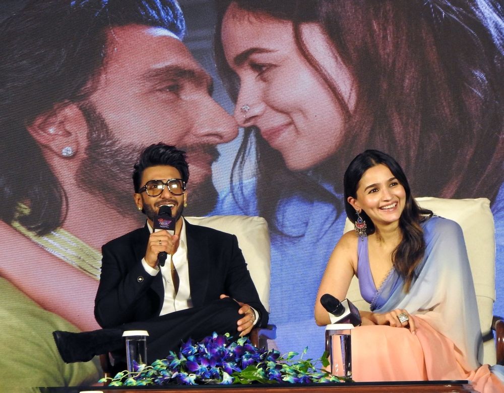 New Delhi: Actors Ranveer Singh and Alia Bhatt during the launch of the new song of their upcoming film 'Rocky Aur Rani Ki Prem Kahani' in New Delhi, on Tuesday, July 18, 2023. (Photo: IANS/Anupam Gautam)
