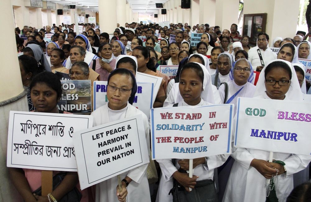 Kolkata: Nuns take part in a rally praying for restoration of peace in Manipur, in Kolkata, Sunday, July 16, 2023.(IANS/Kuntal Chakrabarty)