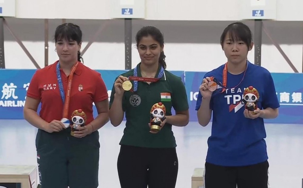India's Manu Bhaker won two gold medals, in Women's 10m Air Pistol Team and Individual competitions, in the 31st World University Games in Chengdu, China, on Saturday. Photo credit: SAI Mediao