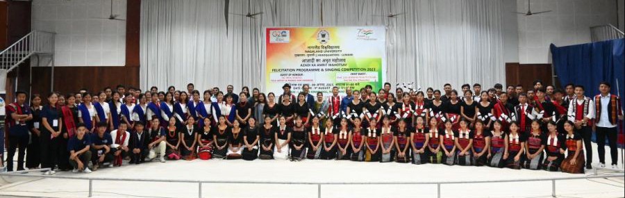 Under ‘Azadi Ka Amrit Mahotsav’ campaign a felicitation programme in honour of Moa Subong (Folk Artist & Padma Shri Awardee) and singing competition was organised in Nagaland University, Lumami on August 9. The event was graced by Prof Jagadish Kumar Patnaik, Vice-Chancellor as chief guest and Moa Subong (Padma Shri Awardee & Folk Artist) as the guest of honour. Moa Subong and his wife Arenla Subong performed songs during the programme. In view of 75th celebration of India’s Independence, singing competition was organised for the students. The programme was jointly organised by Nagaland University and NUSU (L).