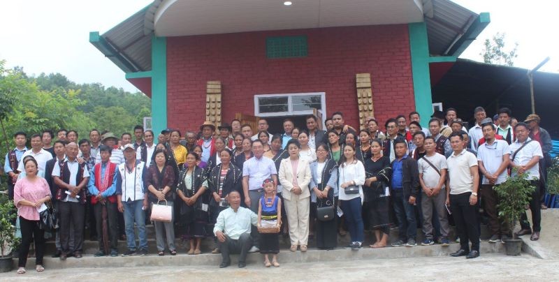 Azenuo Pienyü along with RD Officials and community members during the inauguration of Phentejon Community Hall at Phentejon Bamboo Model Village on August 11.