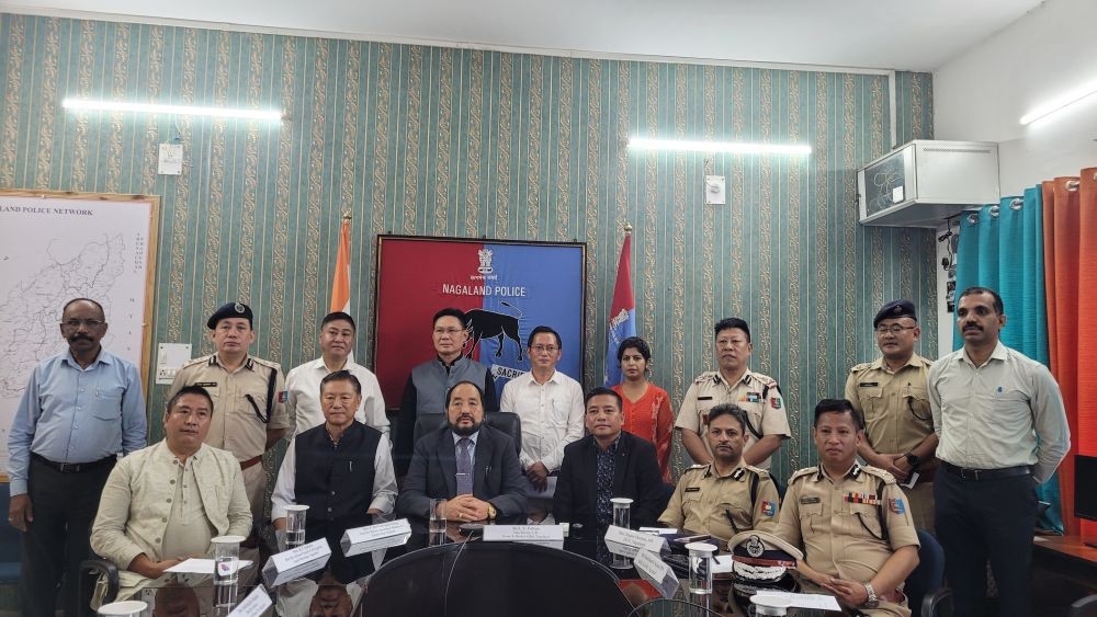 Deputy Chief Minister Y Patton and others during the virtual inauguration of the new office buildings of Commandant, 3rd NAP Battalion Tuensang and Superintendent of Police Zunheboto on August 7 at PHQ Kohima. (Morung Photo)