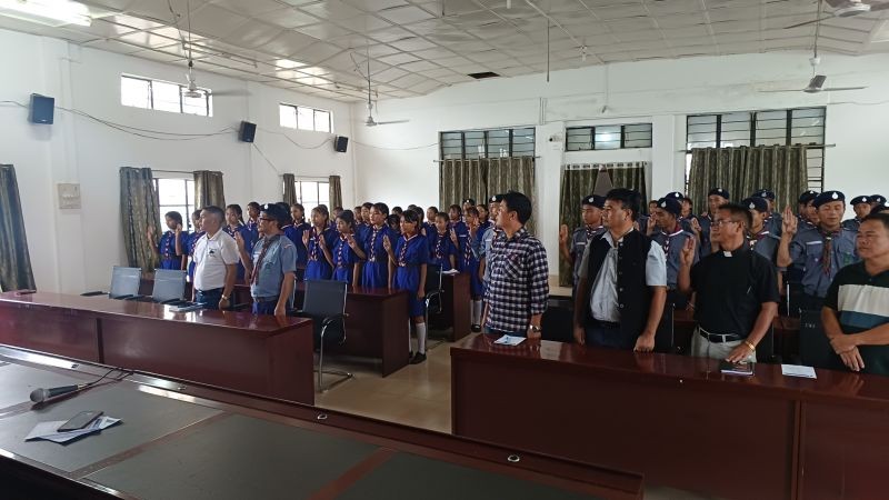 DC Kiphire and newly inducted President John Tsulise Sangtam taking an oath during induction ceremony held on August 22. 