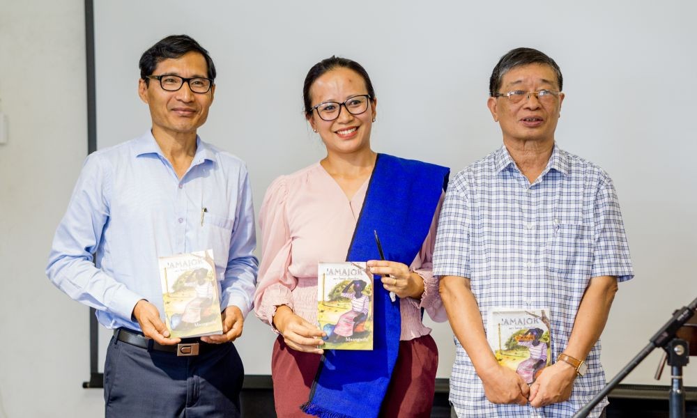 (From Left) Dr I Wati Imchen, Principal, FAC, Maongienla and Rev Dr M Rongsen after the release of the book at Conference hall, FAC on August 5. (Morung Photo)