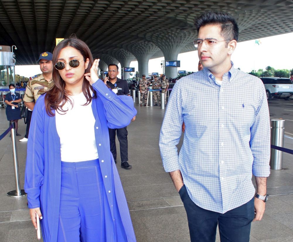 Mumbai: AAP MP Raghav Chadha and Actor Parineeti Chopra spotted at airport, in Mumbai, on Friday, August 11, 2023. (Photo: IANS/Sanjay Tiwari)