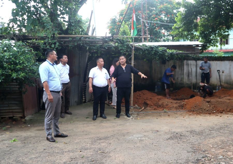 Advisor Kudecho Khamo, Er Sungtiba Amer and others inspecting the DC office complex Dimapur on Wednesday.