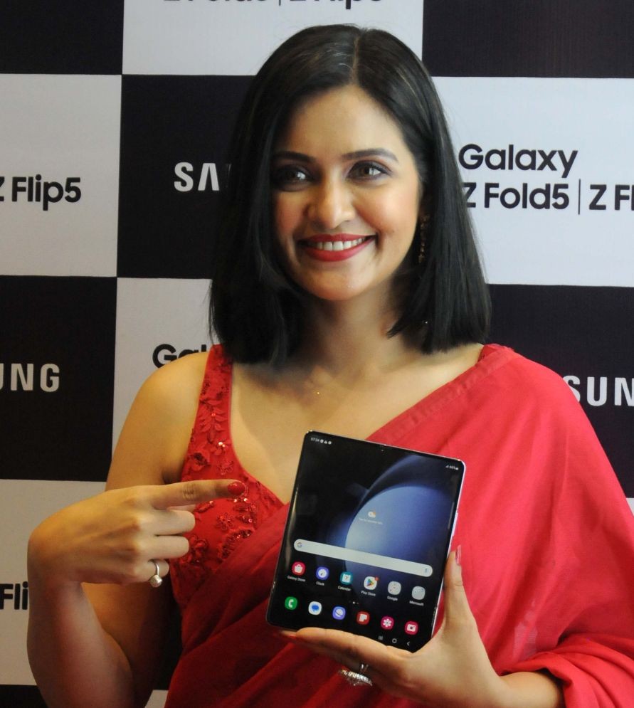 Kolkata: Indian film actress Priyanka Sarkar during the launch of Samsung Galaxy Z Fold5 series in Kolkata, on Friday, August 11, 2023. (IANS/Kuntal Chakrabarty)