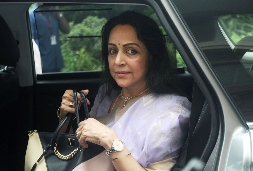 New Delhi: BJP MP Hema Malini at Parliament house during the Monsoon session, in New Delhi, on Friday, August 04, 2023. (Photo: IANS/Qamar Sibtain)