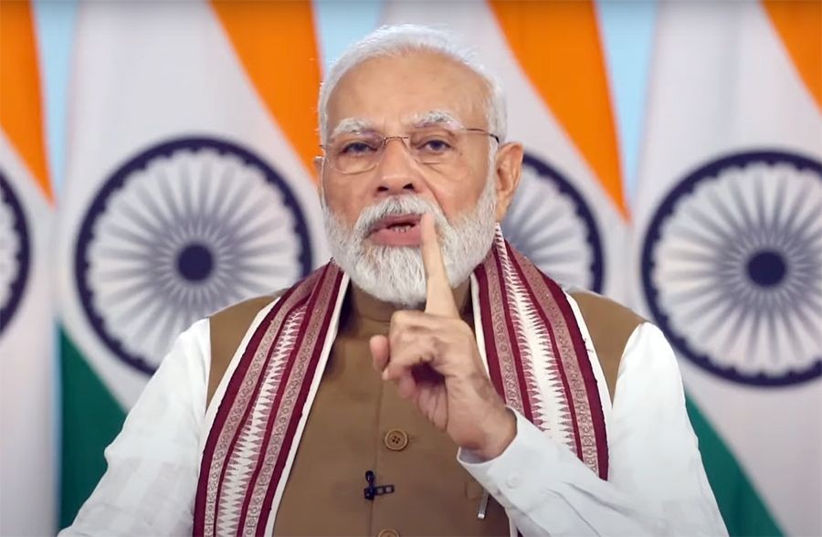 New Delhi: Prime Minister Narendra Modi addresses at Madhya Pradesh 'Rozgar Mela' via video conference, on Monday, August 21, 2023. (photo: IANS/Twitter/@narendramodi :Video Grab)