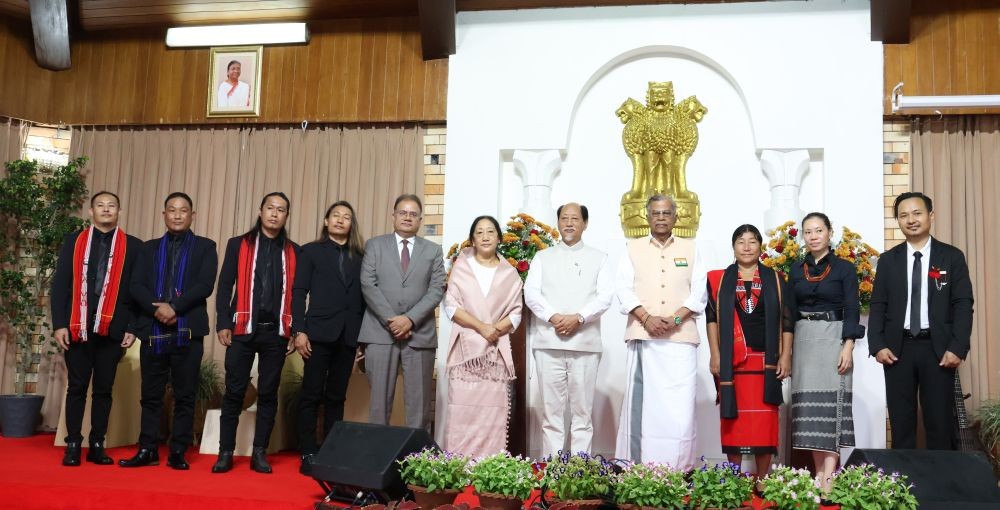 Recipients of Governor’s awardees for distinction in the fields of Arts, Music and Literature 2023 with Governor La Ganesan, CM Neiphiu Rio and his wife, and CS J Alam at Raj Bhavan, Kohima. (Photo Courtesy: PRO Raj Bhavan)