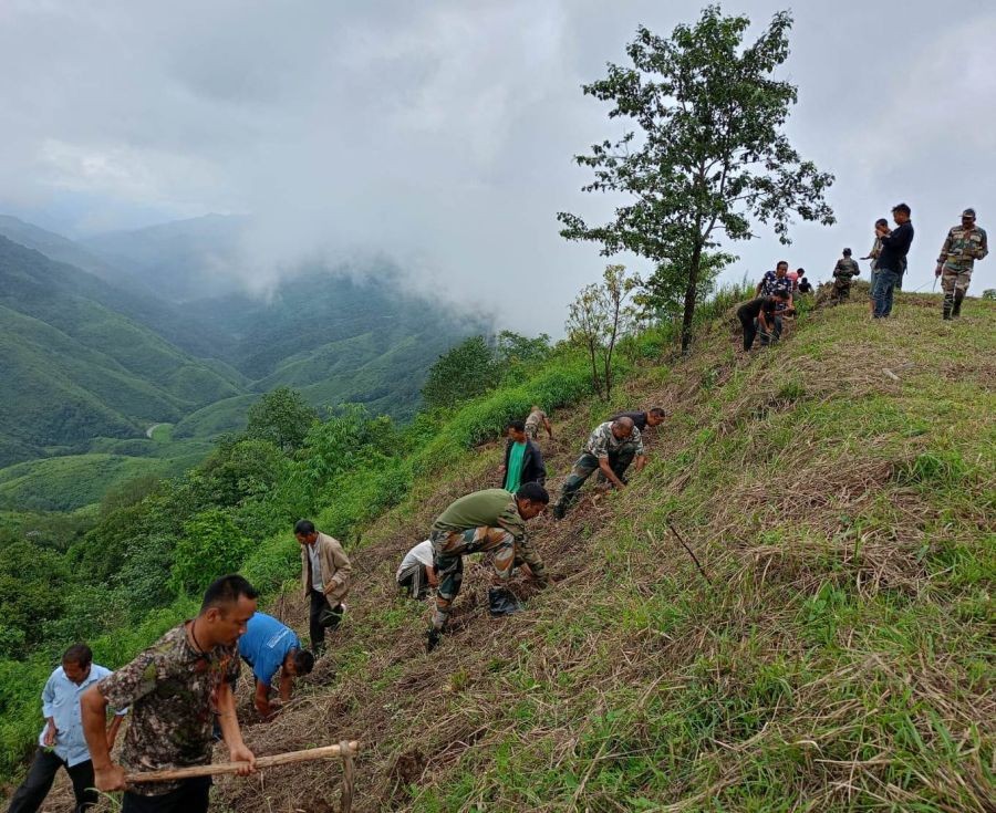 Assam Rifles personnel and members of the public during the plantation week organised by the paramilitary force across Nagaland. (Photo Courtesy: PRO, HQ IGAR-N)