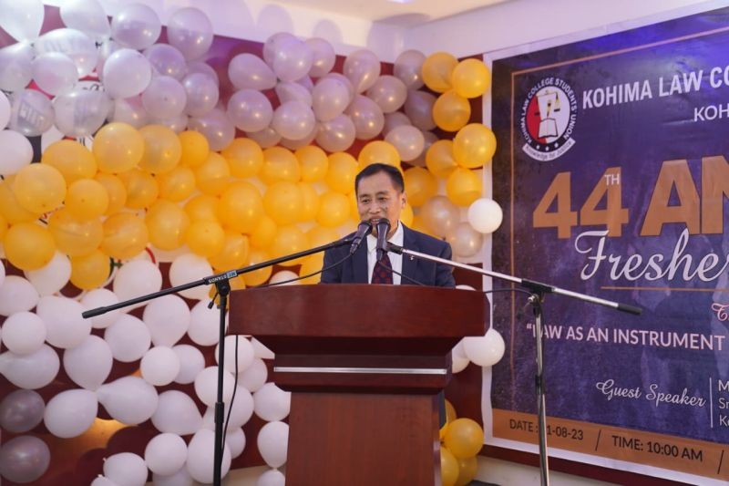 Kezhokhoto Savi addressing the Kohima Law College Students’ Union 44th Fresher's Meet held on August 31. (Photo Courtesy: KLCSU)