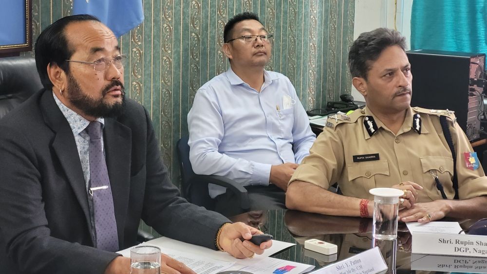 Deputy Chief Minister Y Patton with Nagaland DGP Rupin Sharma during the virtual inauguration programme of the new office buildings of Commandant, 3rd NAP Battalion Tuensang and Superintendent of Police Zunheboto at PHQ Kohima on August 7. (Morung Photo)
