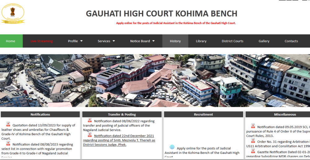 A collage of screenshots of the Homepage section of the Gauhati High Court Kohima Bench’s website taken on September 17. (Morung Photo)