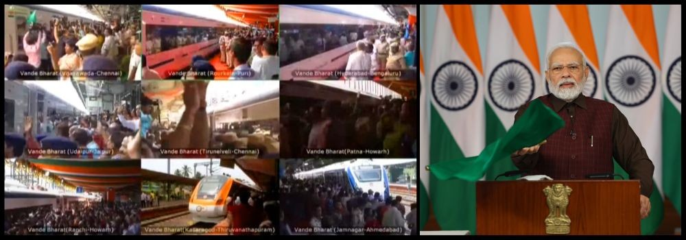 New Delhi: Prime Minister Narendra Modi virtually flags off nine Vande Bharat Express trains via video conferencing, in New Delhi, on Sunday, September 24, 2023. (Photo: IANS/PIB)